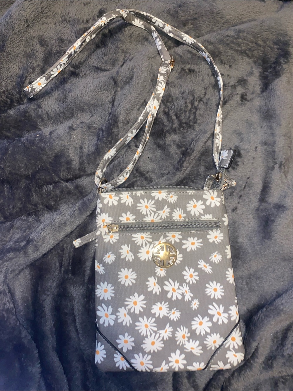 Daisy Print Gray Crossbody Bag - Floral Shoulder Pouch